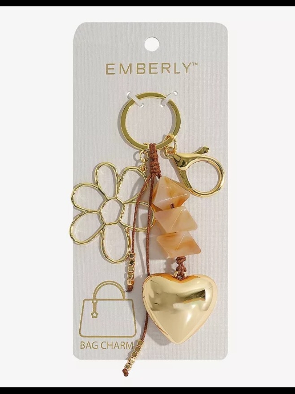 Emberly Gold & Peach Heart Charm Keychain